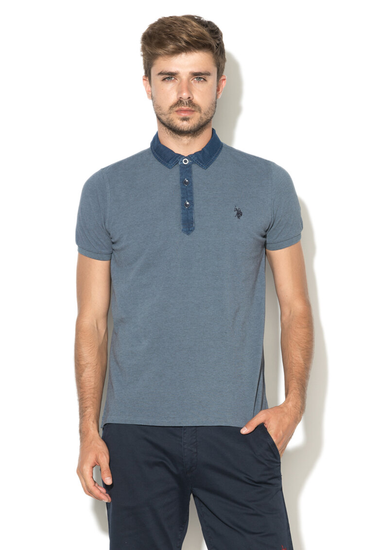 Tricou polo albastru melange Brandon
