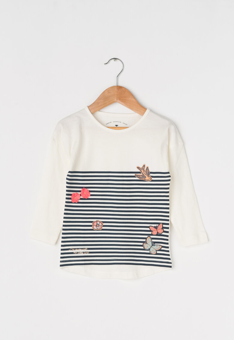 Bluza in dungi din bumbac cu aplicatii brodate